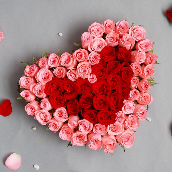 Pink & Red Roses Heart Shape Arrangement